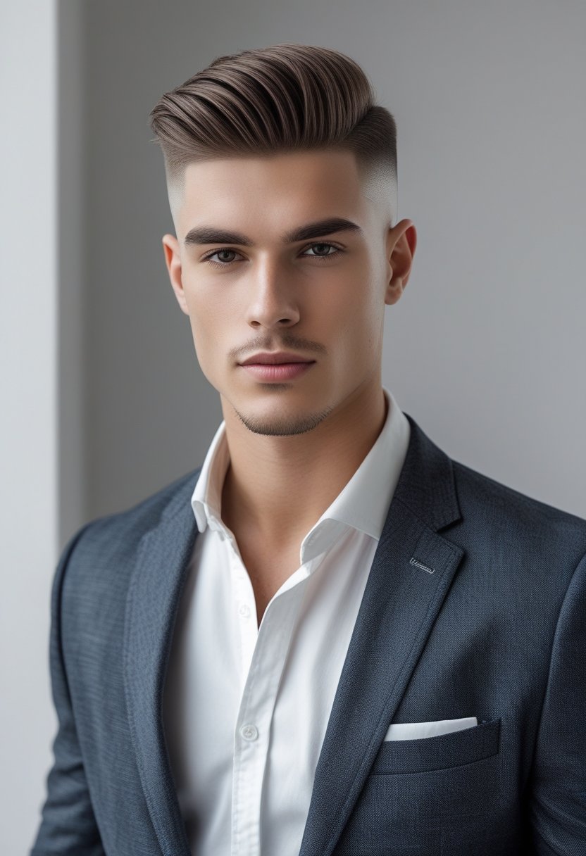 Portrait of a young man with a neatly styled haircut wearing a white shirt and blazer against a plain background.