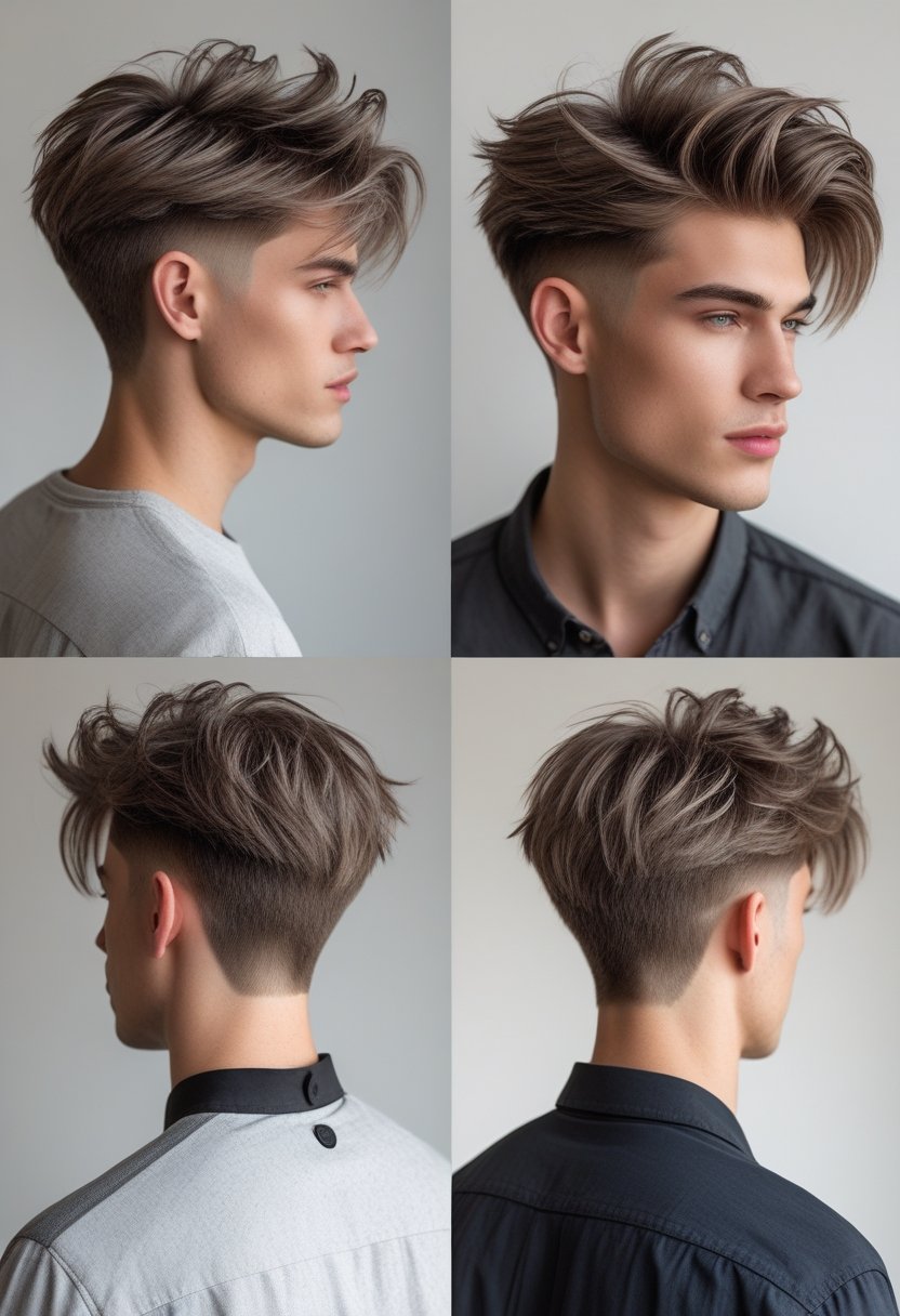 A young man with a layered shag haircut looking confidently at the camera against a neutral background.