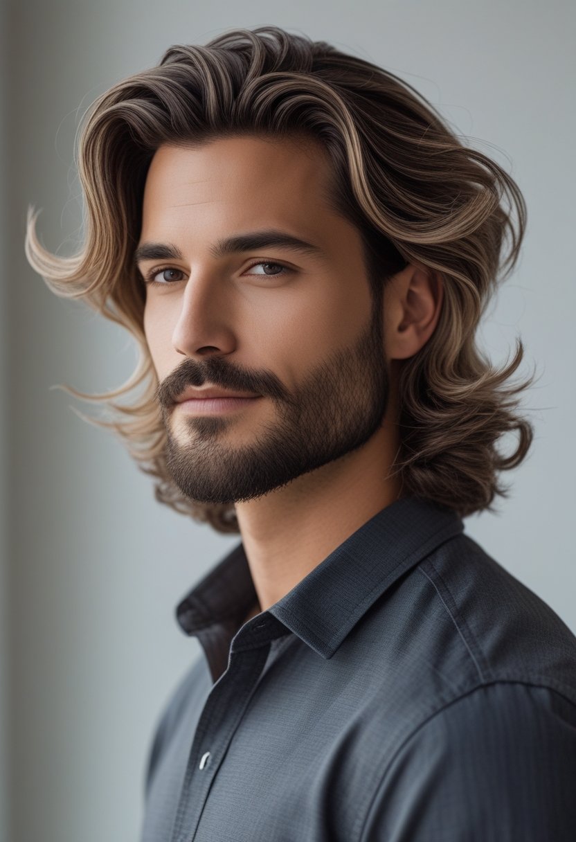 Portrait of a man with medium-length wavy hair and a trimmed beard against a neutral background.