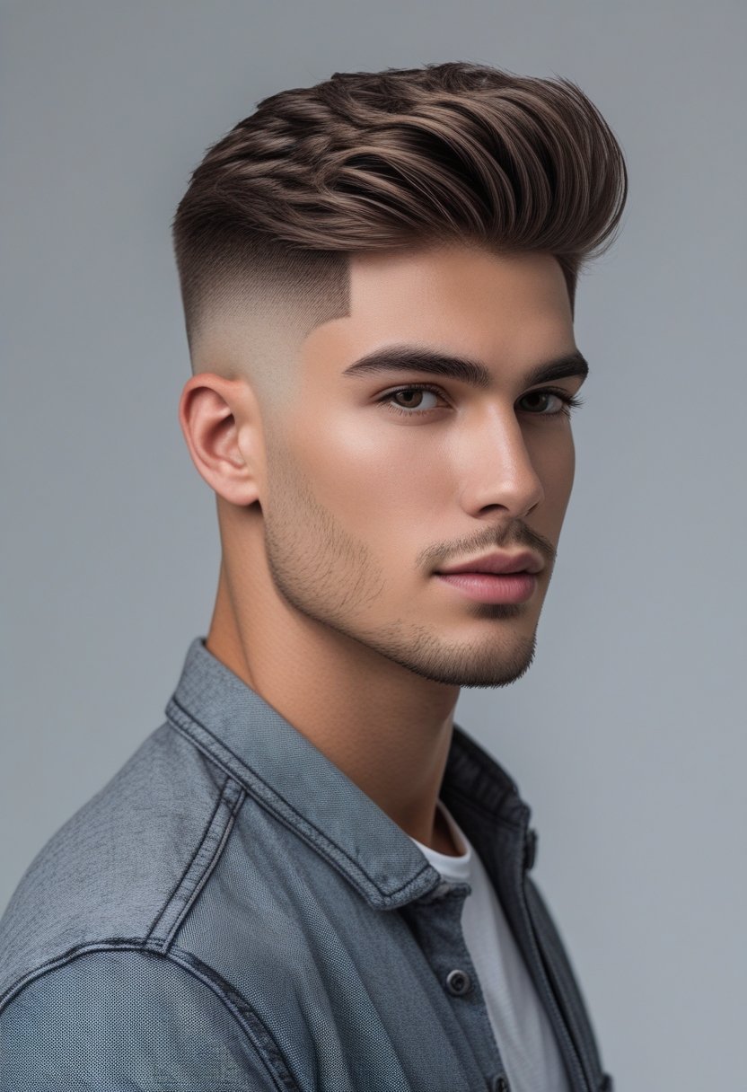 Young man with short textured hair and a fade haircut, looking confidently at the camera against a plain background.