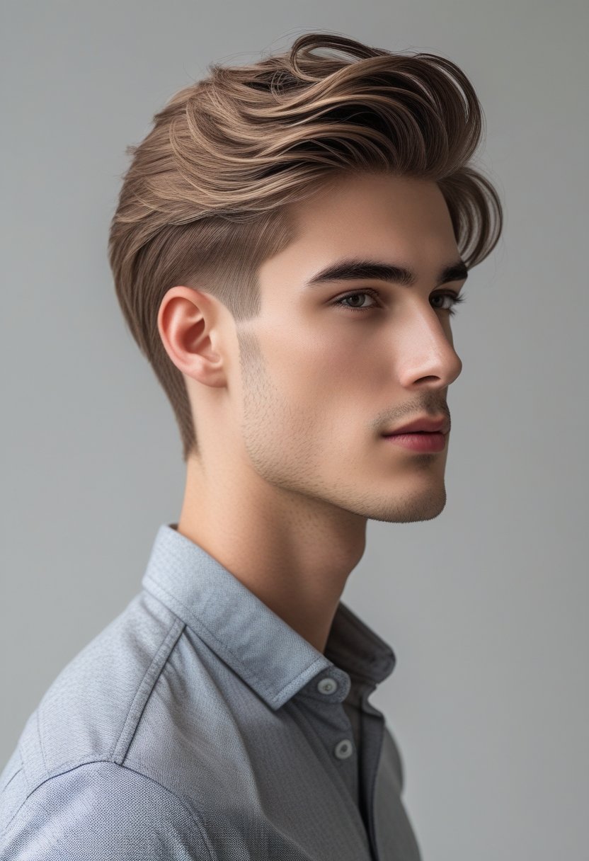 A young man with a middle-part haircut and textured hair looking confidently at the camera against a plain background.